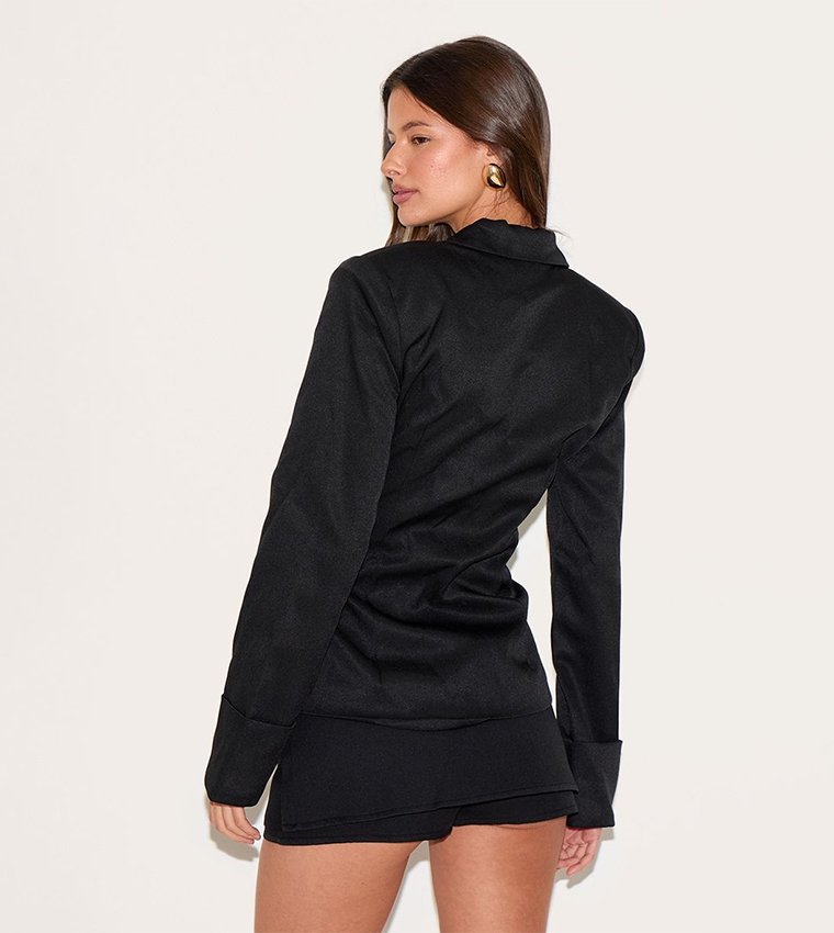 Solid Long Sleeves Tie Side Blazer