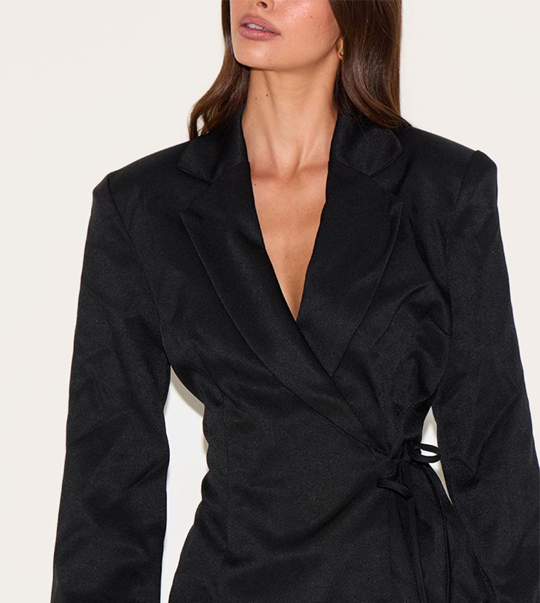 Solid Long Sleeves Tie Side Blazer