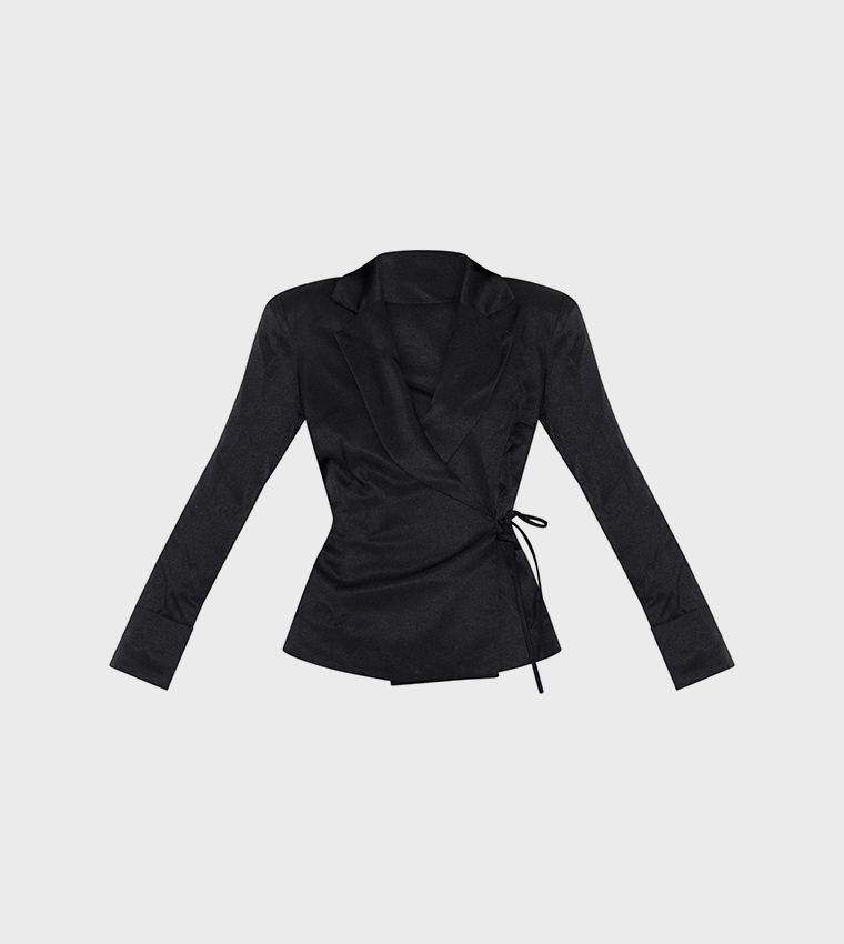 Solid Long Sleeves Tie Side Blazer