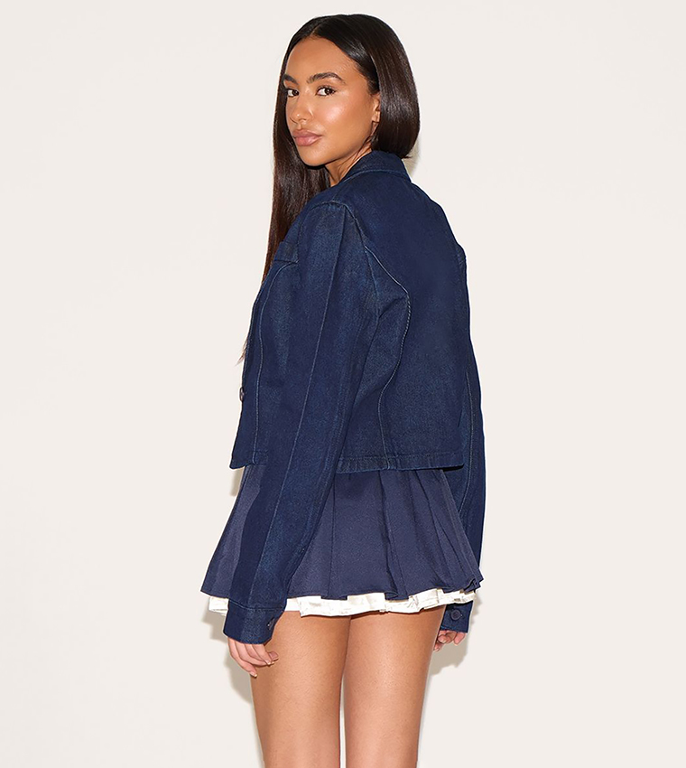 Petite Cropped Cinched Waist Denim Jacket