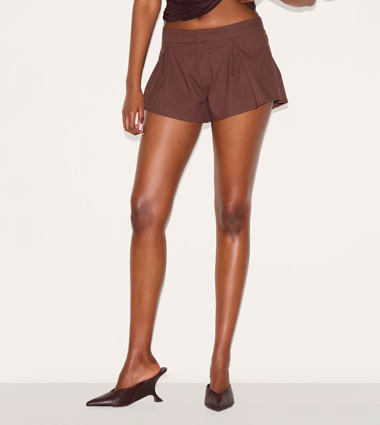 Linen Blend Pleat Detail Tailored Shorts