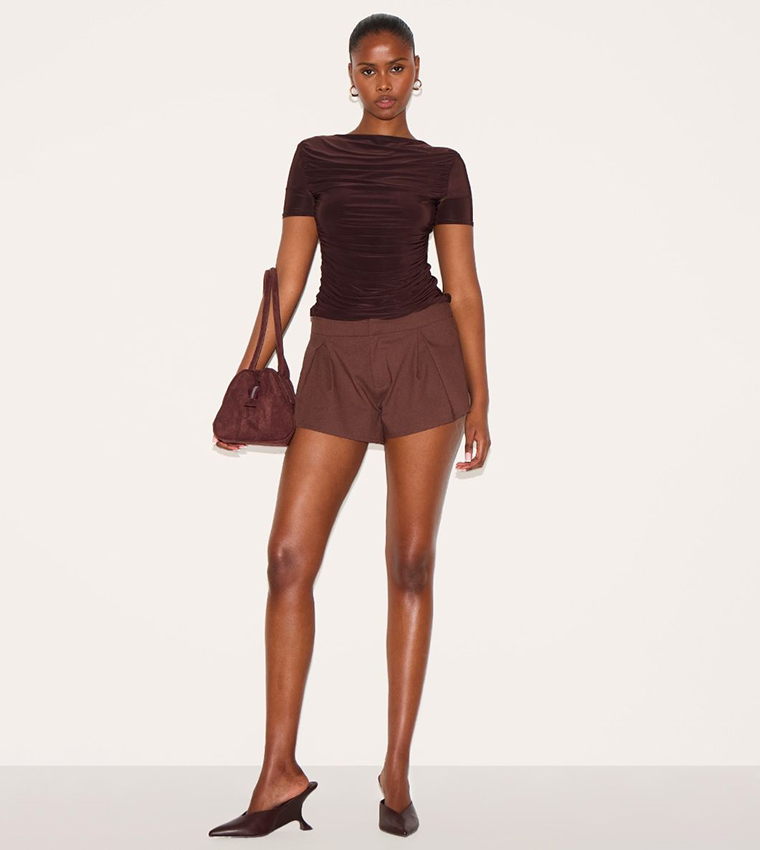 Linen Blend Pleat Detail Tailored Shorts