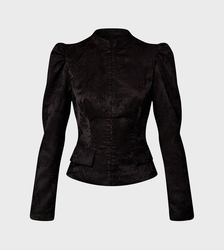 Lace High Neck Puff Sleeves Jacket