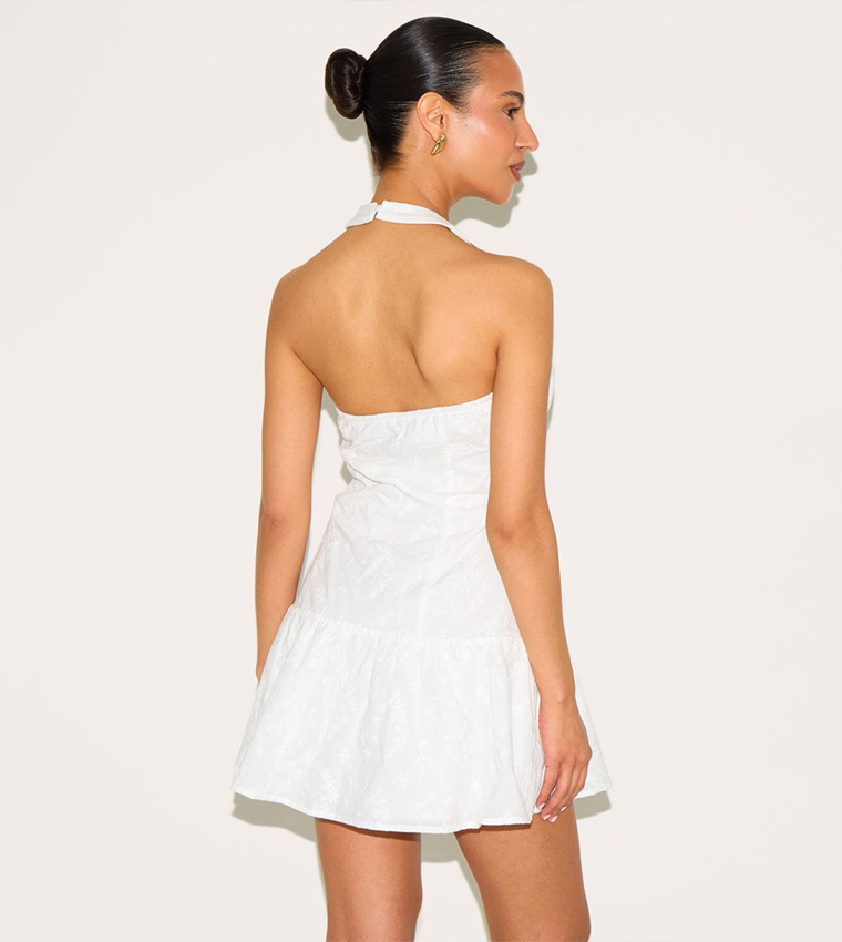 Petite Halterneck Broderie Mini Dress