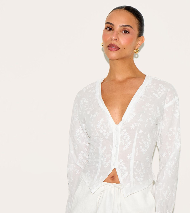 Petite Broderie Button Up Shirt
