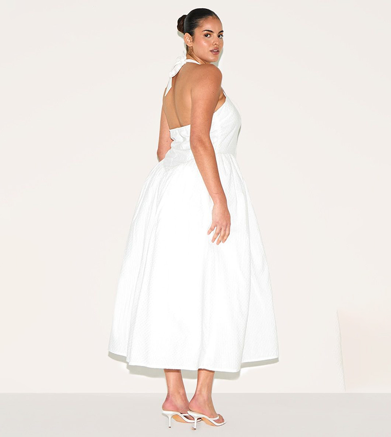 Buy PrettyLittleThing Curve Embroidered Cotton Halterneck Midaxi Dress In  White