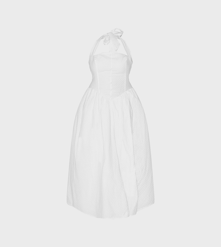 Buy PrettyLittleThing Curve Embroidered Cotton Halterneck Midaxi Dress In  White | 6thStreet Oman