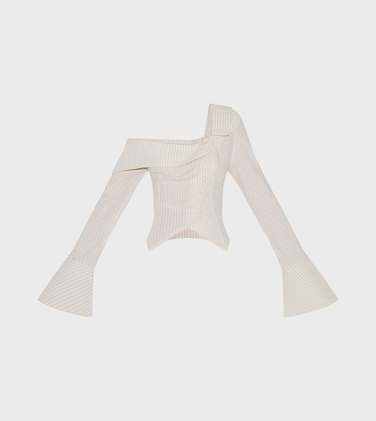 Striped Bardot Asymmetric Crop Top
