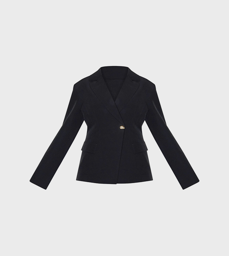 Curve Cinched Waist Lapel Point Detail Blazer
