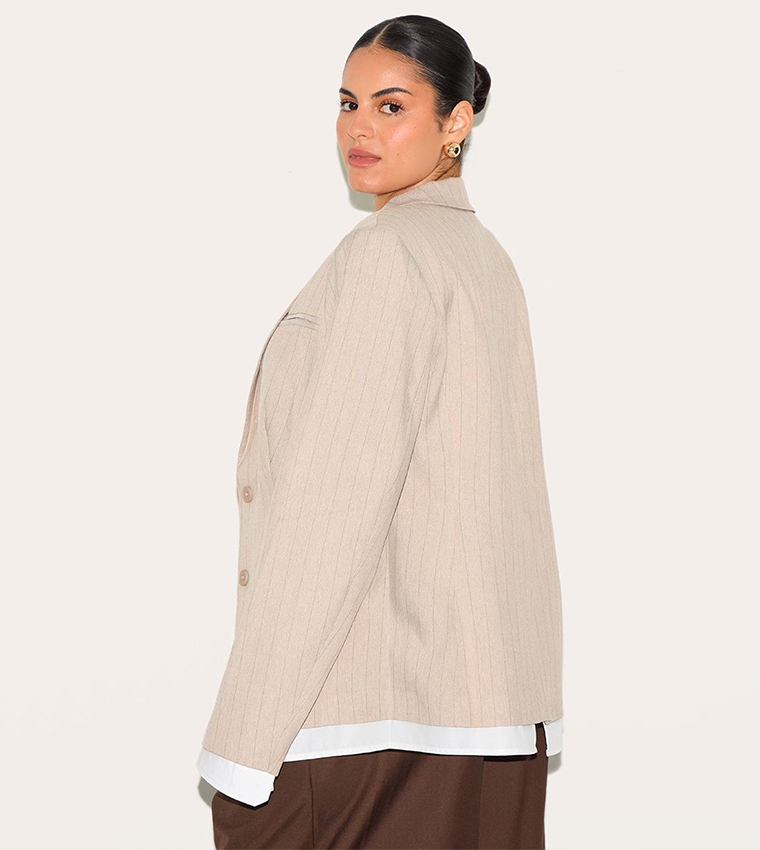 Curve Pinstriped Shirt Detail Blazer