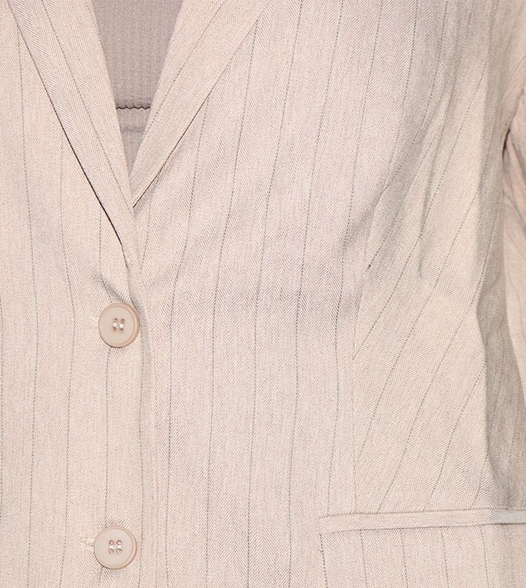 Curve Pinstriped Shirt Detail Blazer