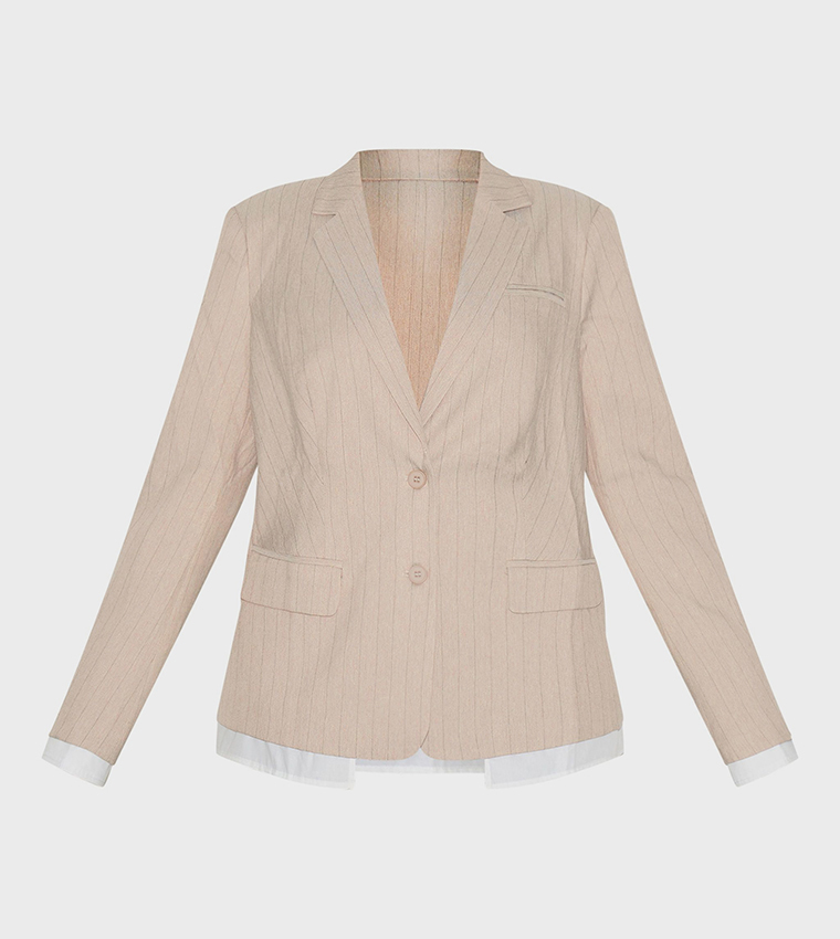 Curve Pinstriped Shirt Detail Blazer