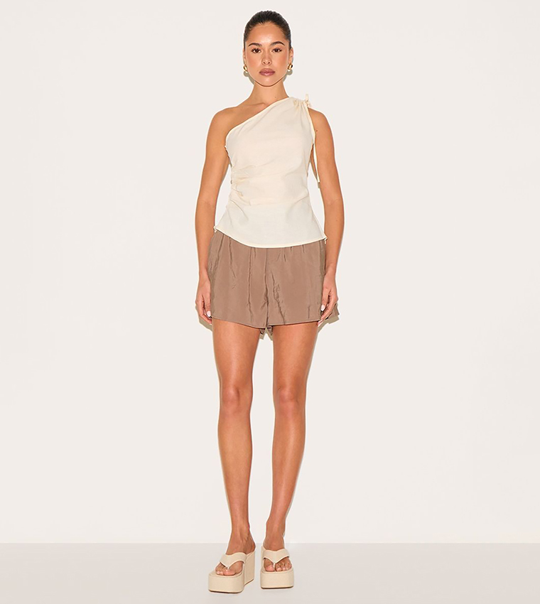 Lightweight Woven Ruched Asymmetric Long Top