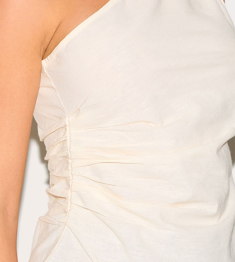 Lightweight Woven Ruched Asymmetric Long Top