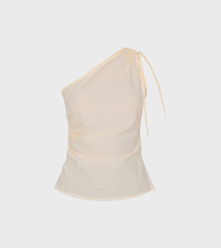 Lightweight Woven Ruched Asymmetric Long Top