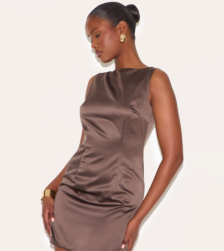 Satin Boat Mini Dress