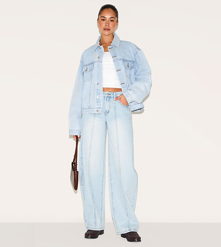 Washed Seam Detail Barrel Jeans