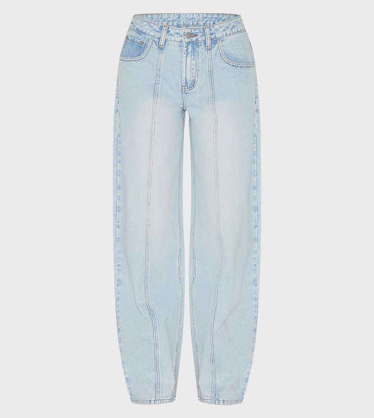 Washed Seam Detail Barrel Jeans