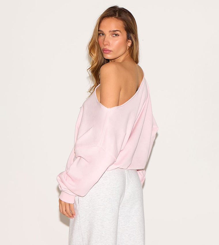 Solid Asymmetric Shoulder Oversized Sweatshirt