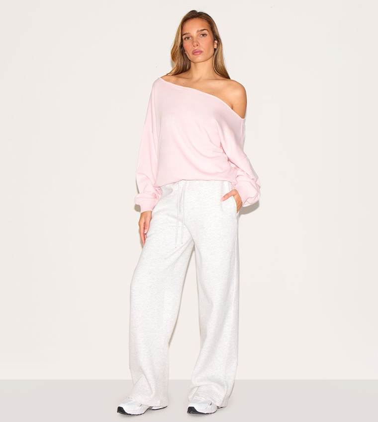 Solid Asymmetric Shoulder Oversized Sweatshirt