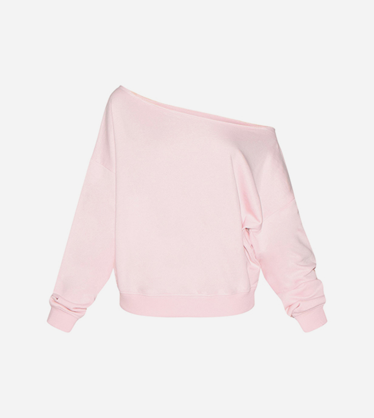 Solid Asymmetric Shoulder Oversized Sweatshirt