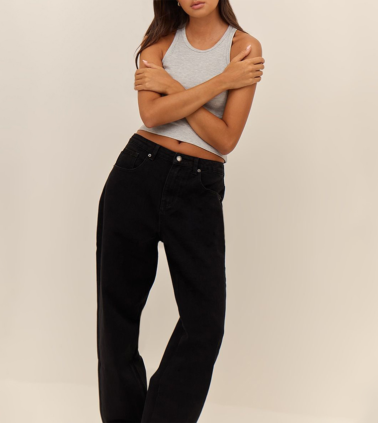 Washed High Waist Boyfriend Jeans