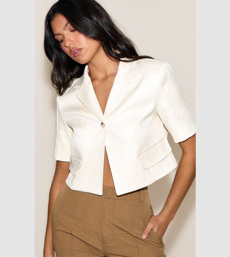Buy PrettyLittleThing Short Sleeves Super Boxy Fit Crop Blazer In