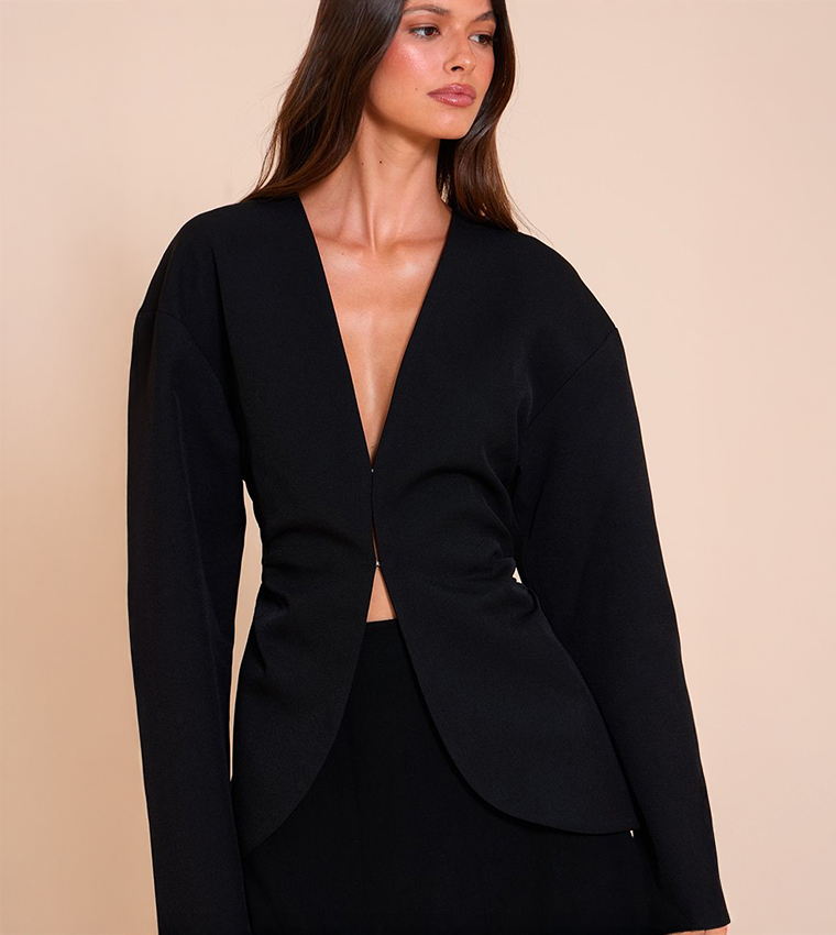 Cinched Waist Stretch Blazer