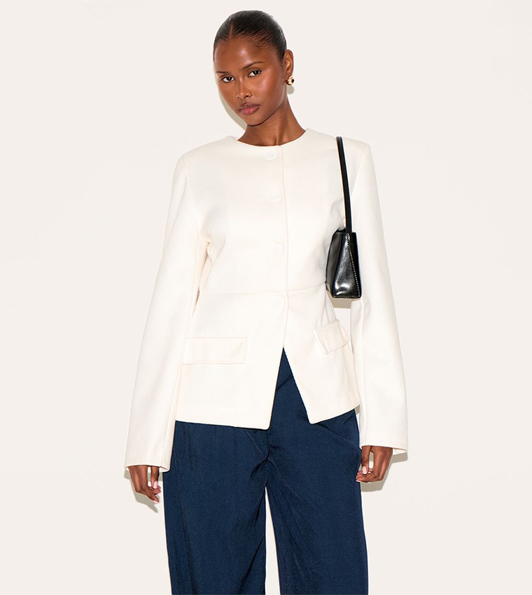 Button Up Collarless Blazer
