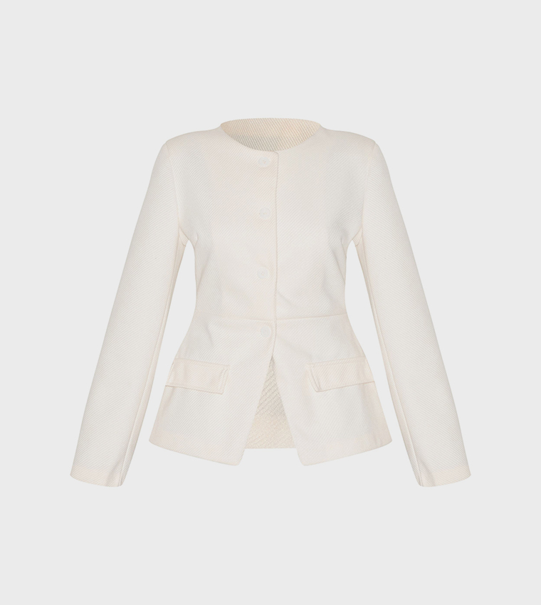 Button Up Collarless Blazer