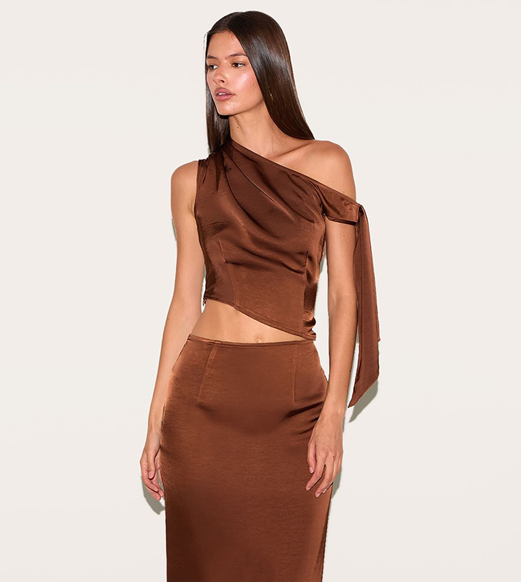 Solid Tie Shoulder Satin Crop Top