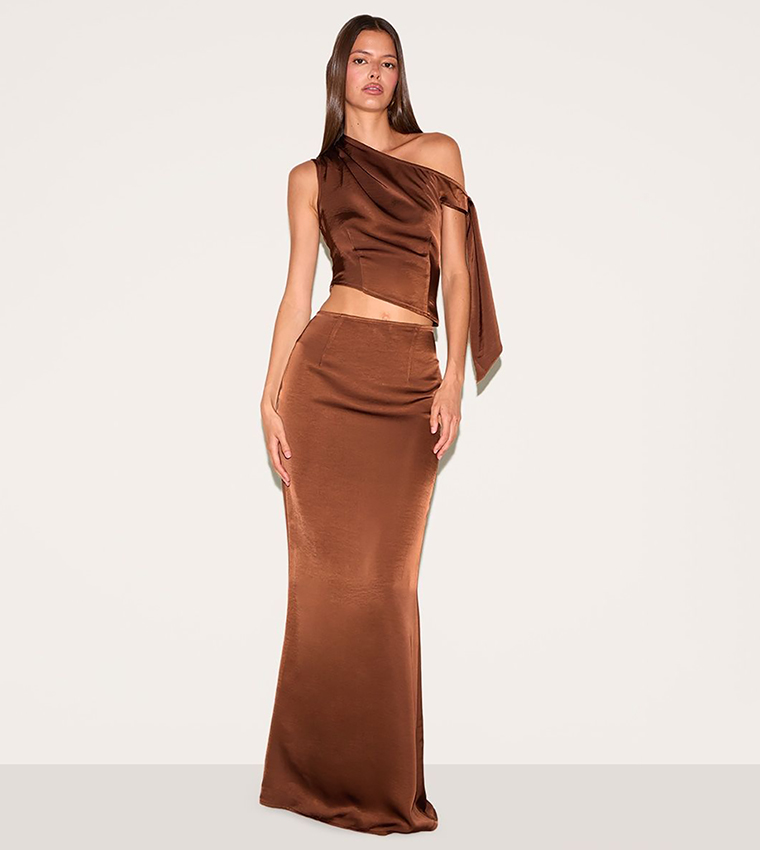 Solid Tie Shoulder Satin Crop Top