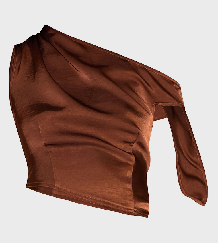Solid Tie Shoulder Satin Crop Top