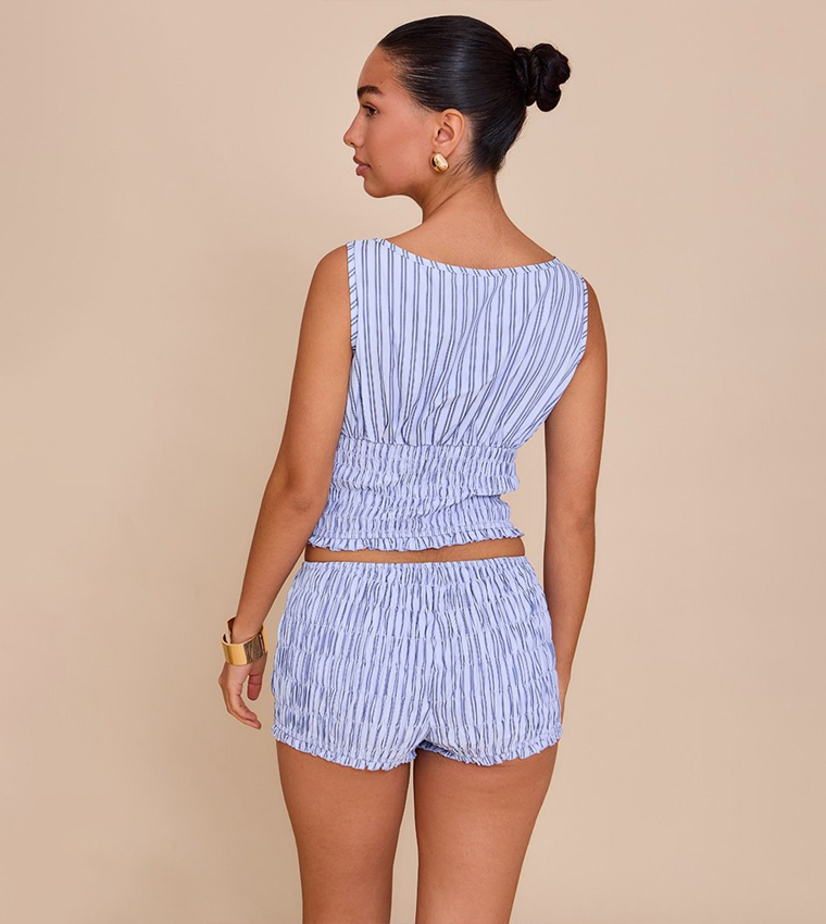 Striped Shirred Waist Crop Top