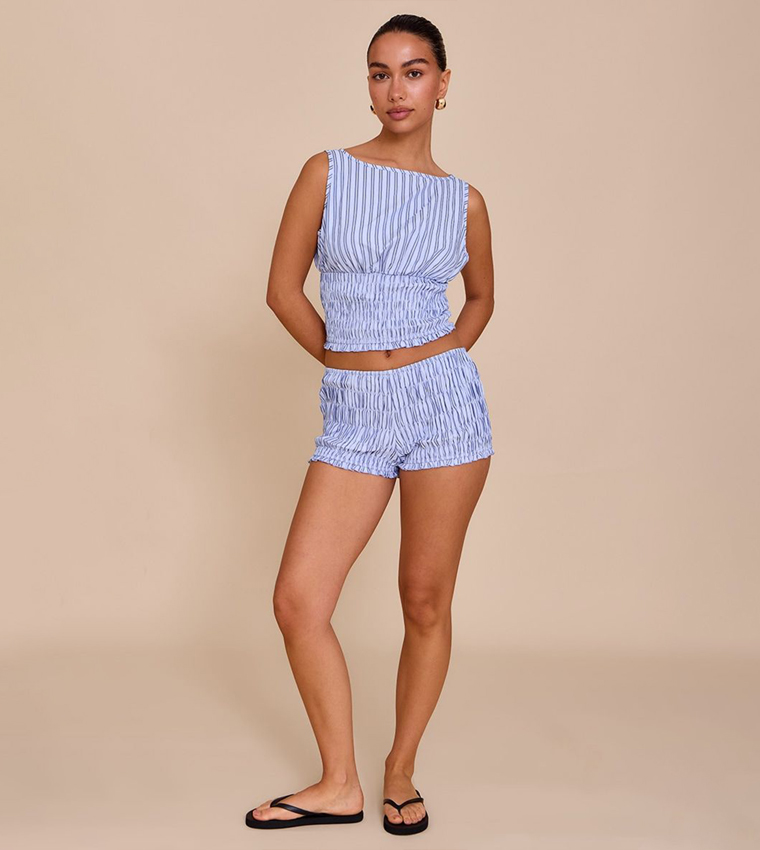 Striped Shirred Waist Crop Top