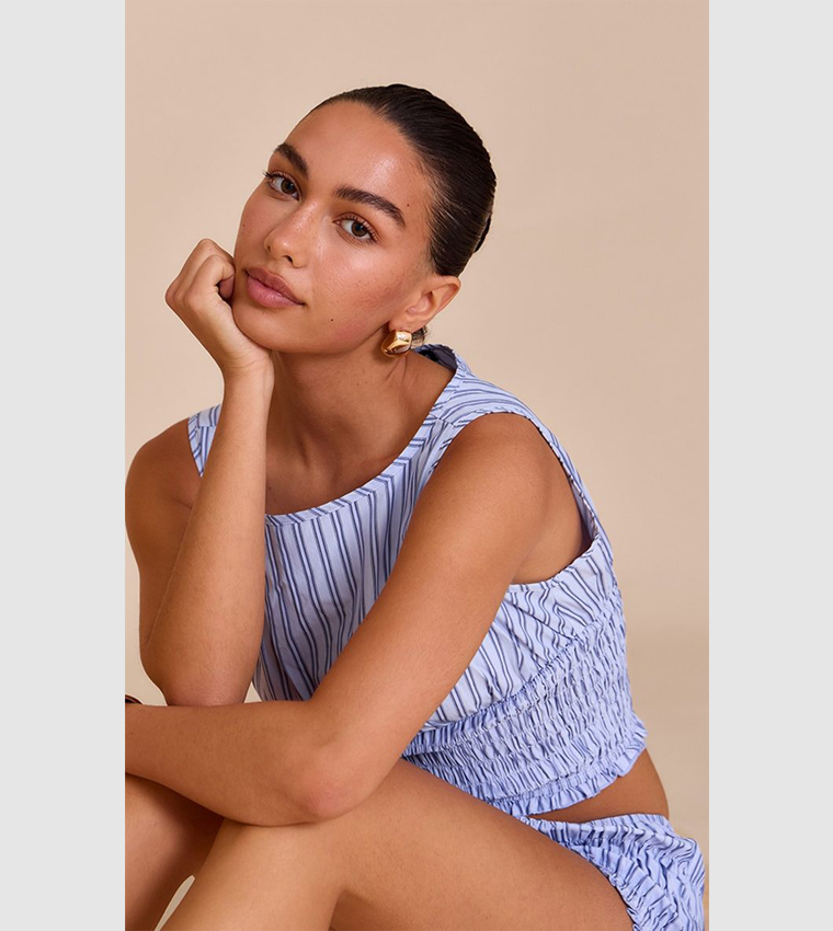 Striped Shirred Waist Crop Top