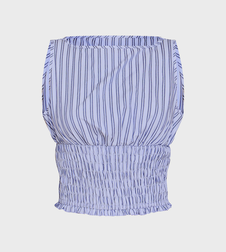 Striped Shirred Waist Crop Top