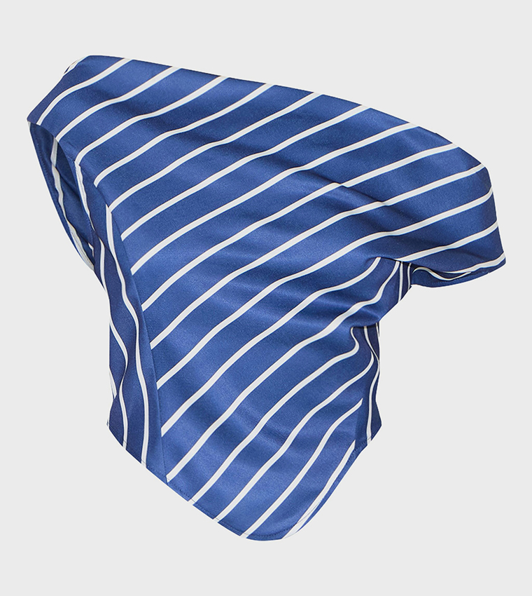 Striped Asymmetrical Shoulder Satin Top