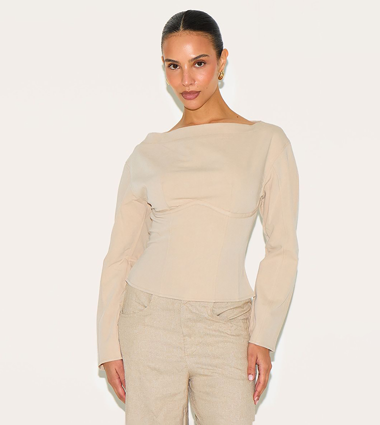 Petite Woven Cinched Waist Detail Long Top
