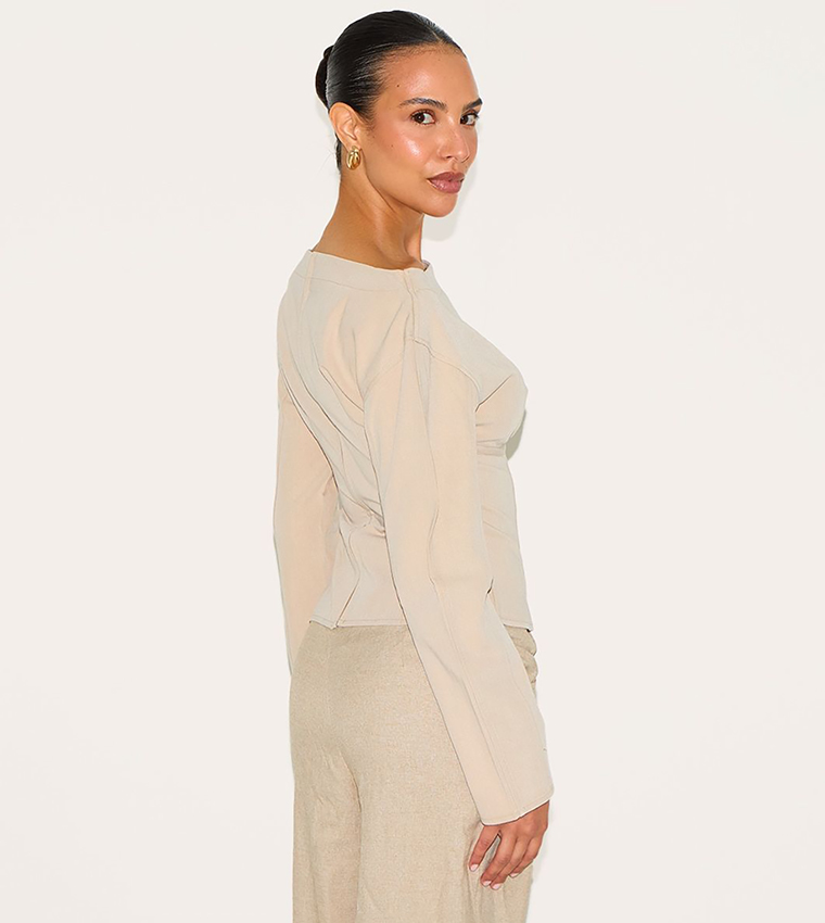 Petite Woven Cinched Waist Detail Long Top