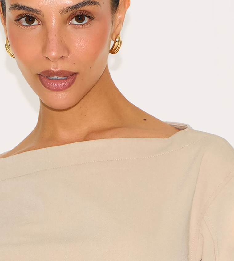 Petite Woven Cinched Waist Detail Long Top