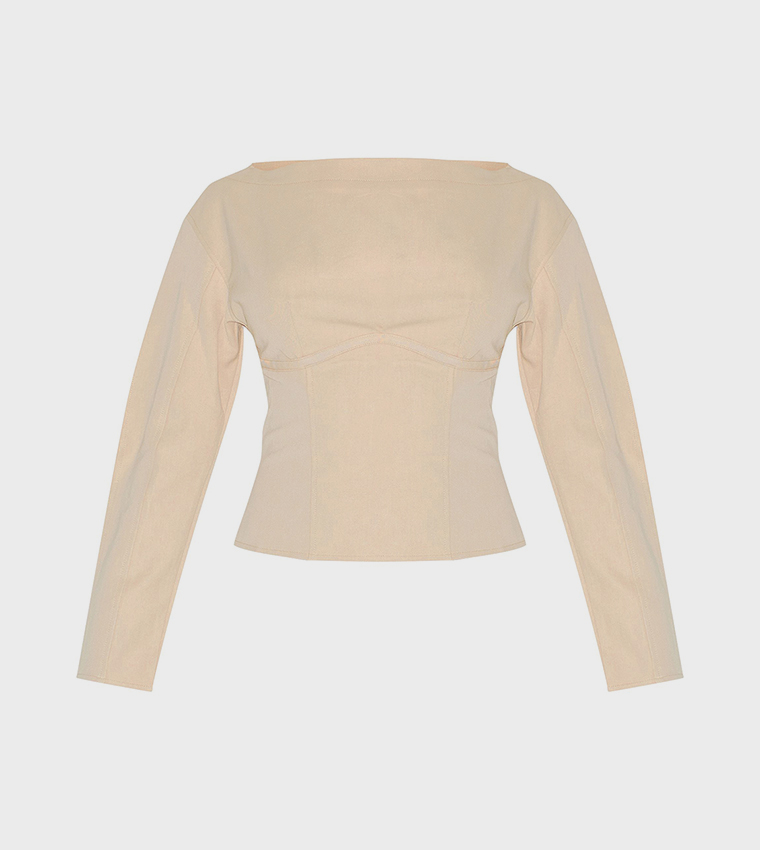 Petite Woven Cinched Waist Detail Long Top