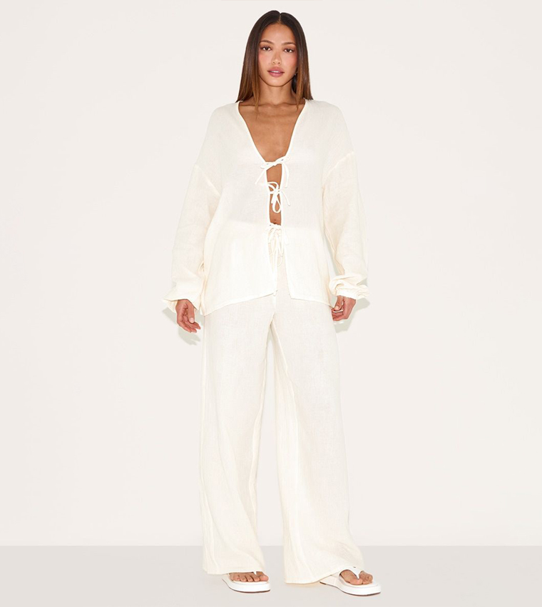 Tall Textured Cheesecloth Wide Leg Trousers