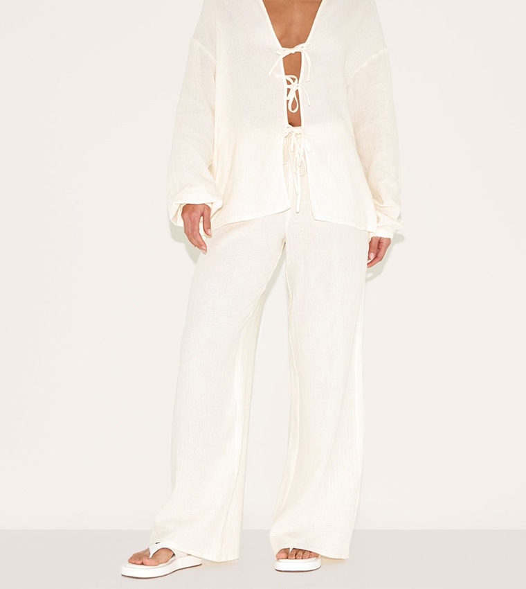 Tall Textured Cheesecloth Wide Leg Trousers