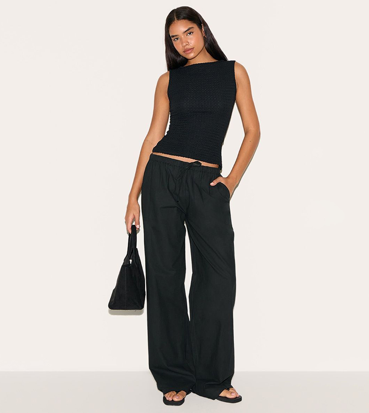 Tall Linen Drawstring Waist Straight Fit Trousers