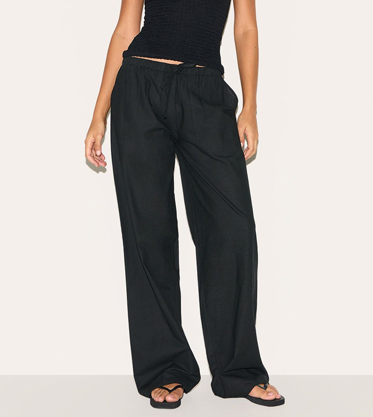 Tall Linen Drawstring Waist Straight Fit Trousers