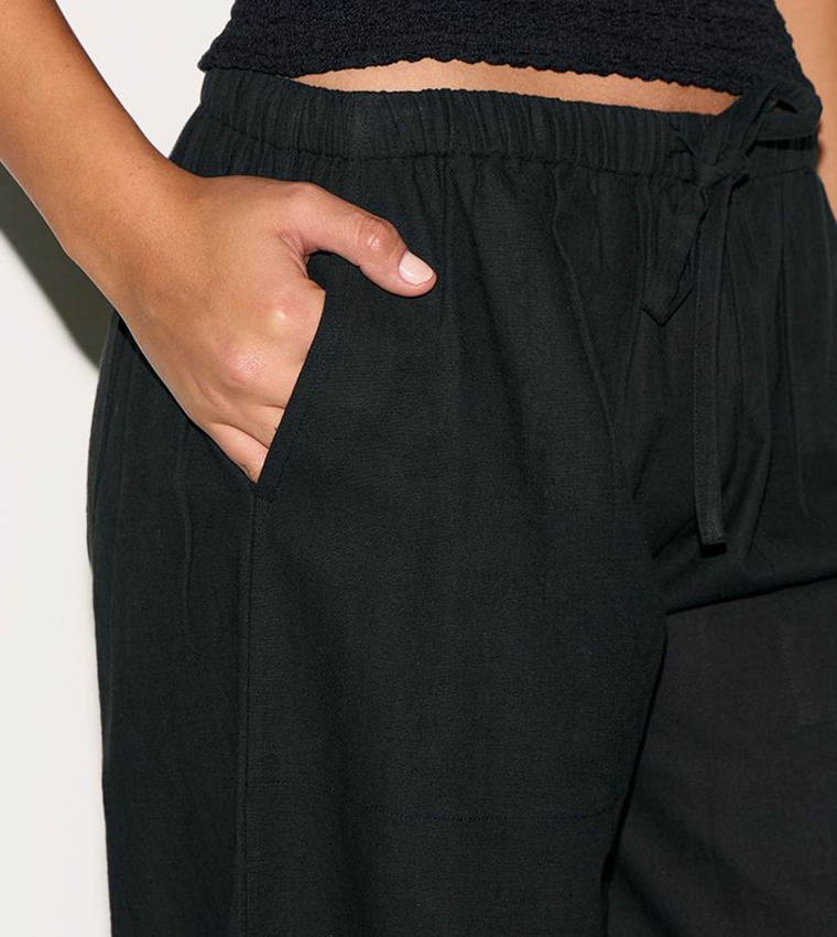 Tall Linen Drawstring Waist Straight Fit Trousers