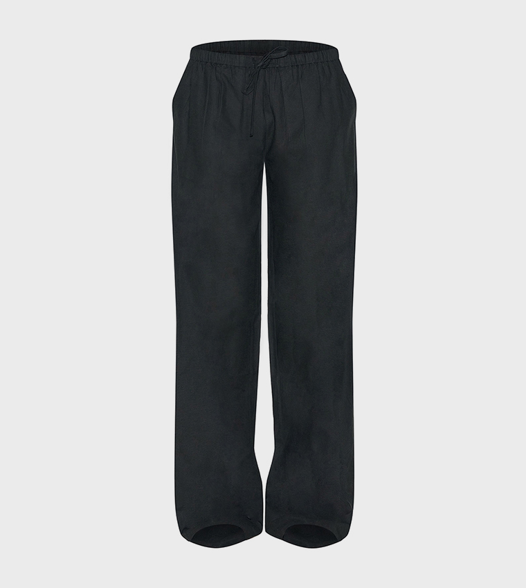 Tall Linen Drawstring Waist Straight Fit Trousers