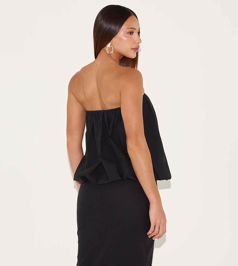 Tall Linen Look Ruched Strapless Top