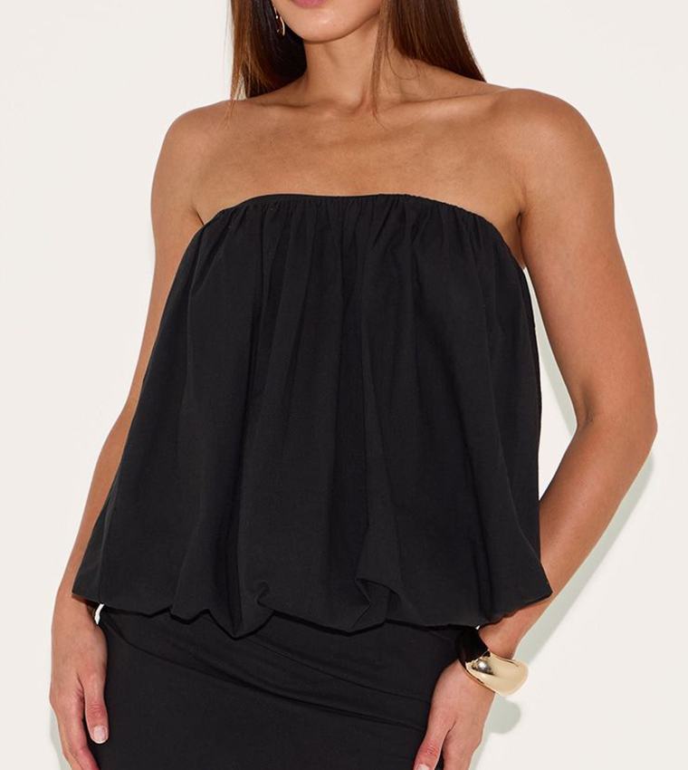 Tall Linen Look Ruched Strapless Top